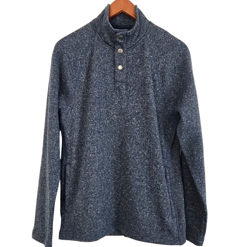 Granola Cabincore Blue‑Green Fleece Henley Snap Mockneck Pullover Sweater Size S